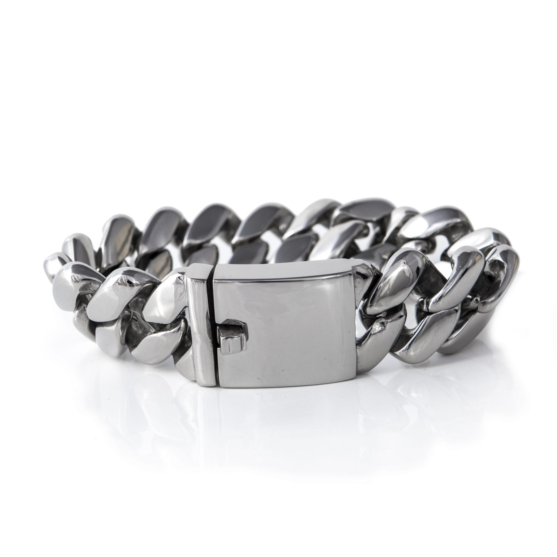 Stalen as armband met glanzende sluiting en schroefdop, verkrijgbaar in mat of glans