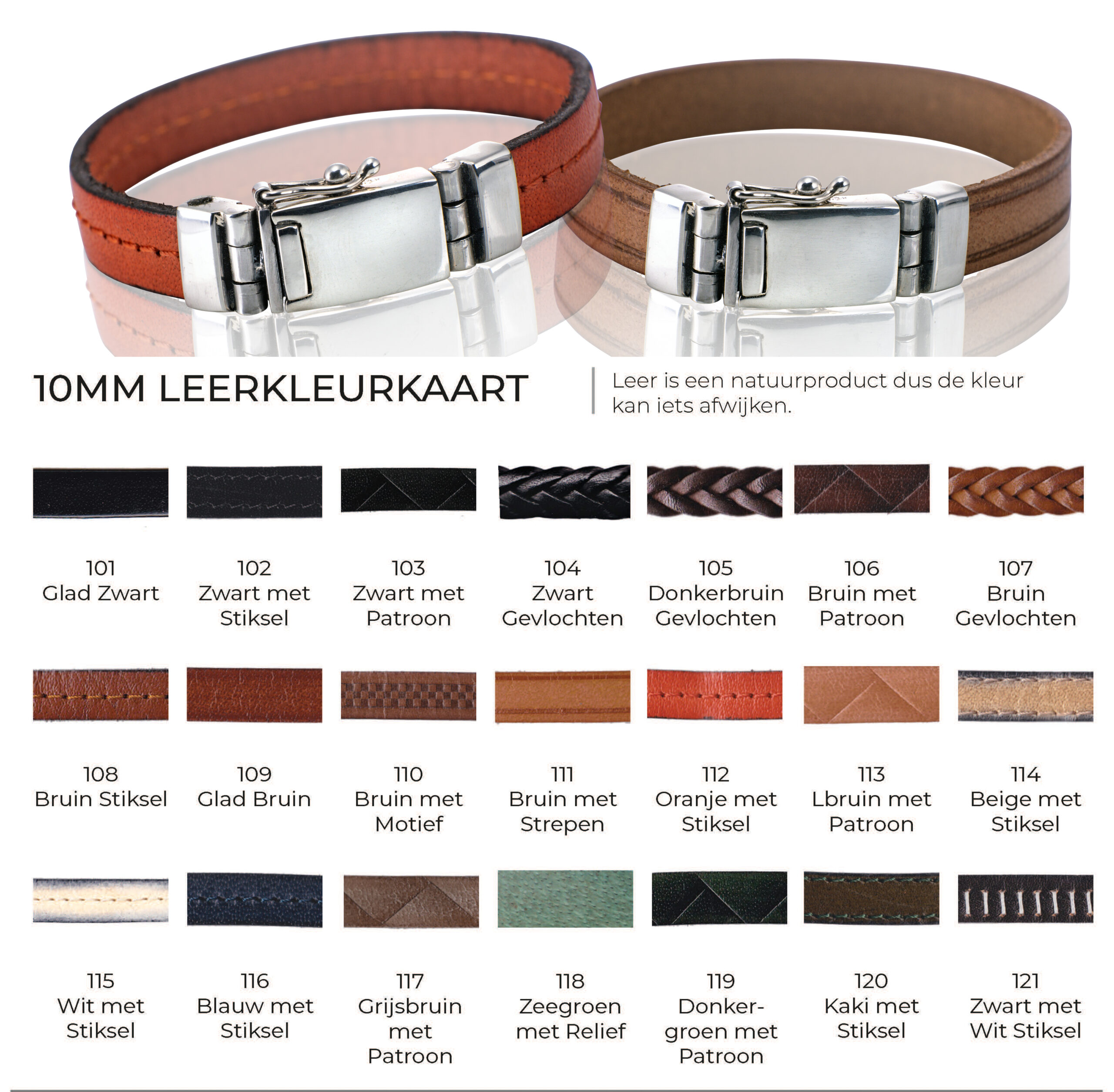 AS-L082-G00 Leren armband met zilver bakslot met schroefdop. Kies een kleur.