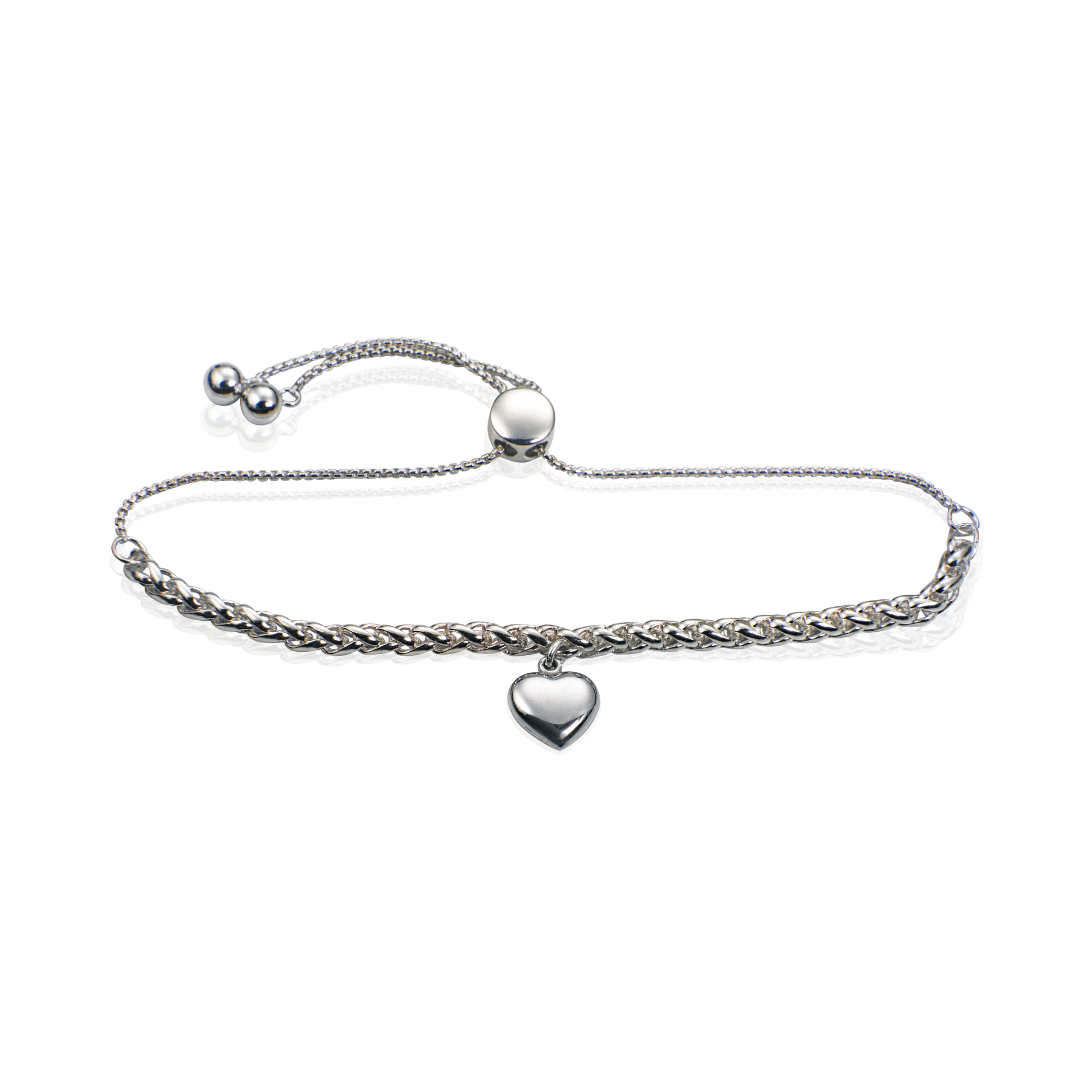 Zilveren gevlochten verstelbare armband met hartvormige hanger en dichte askamer, handgemaakt gedenksieraad van 925 zilver.